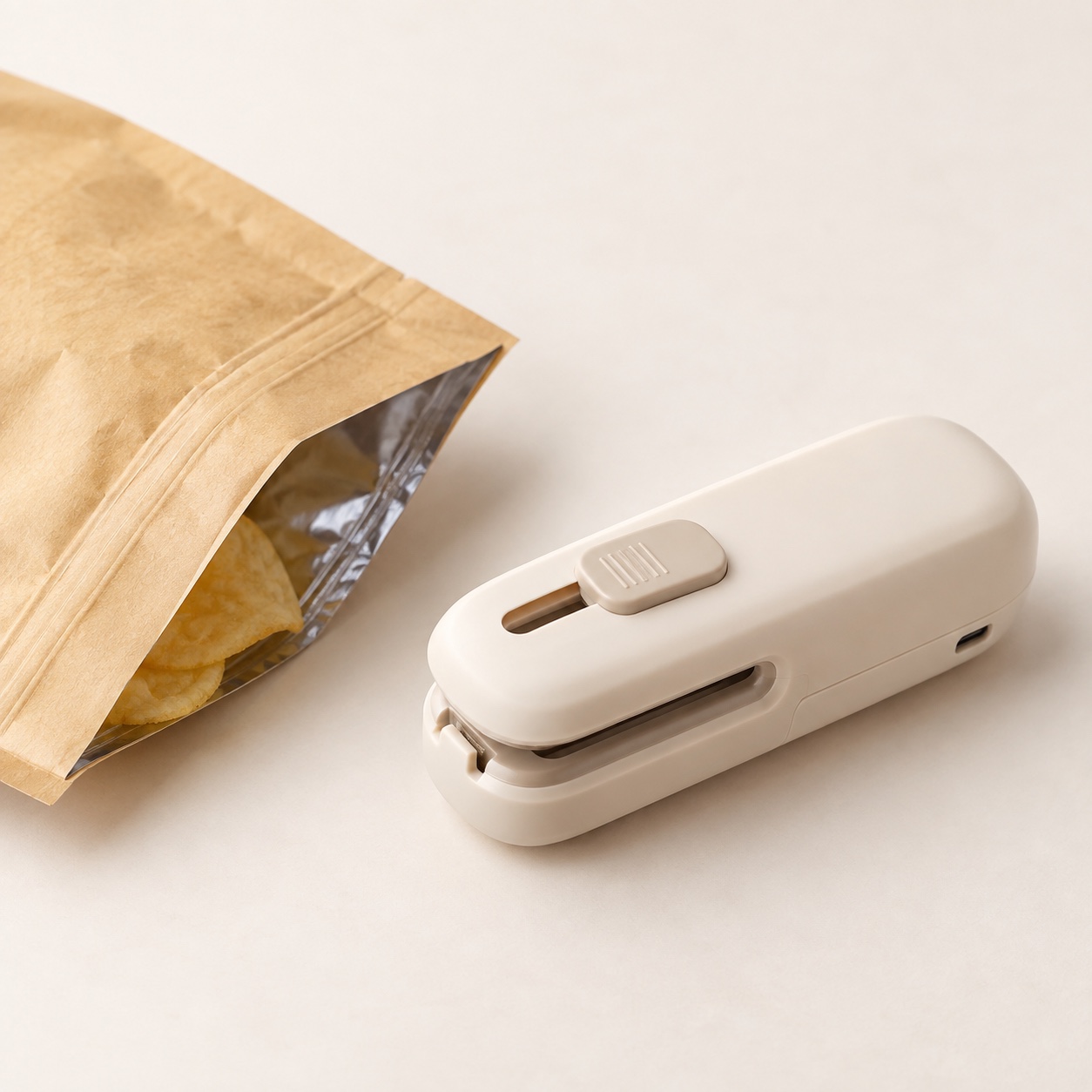 FreshSeal mini bag sealer in white and terracotta